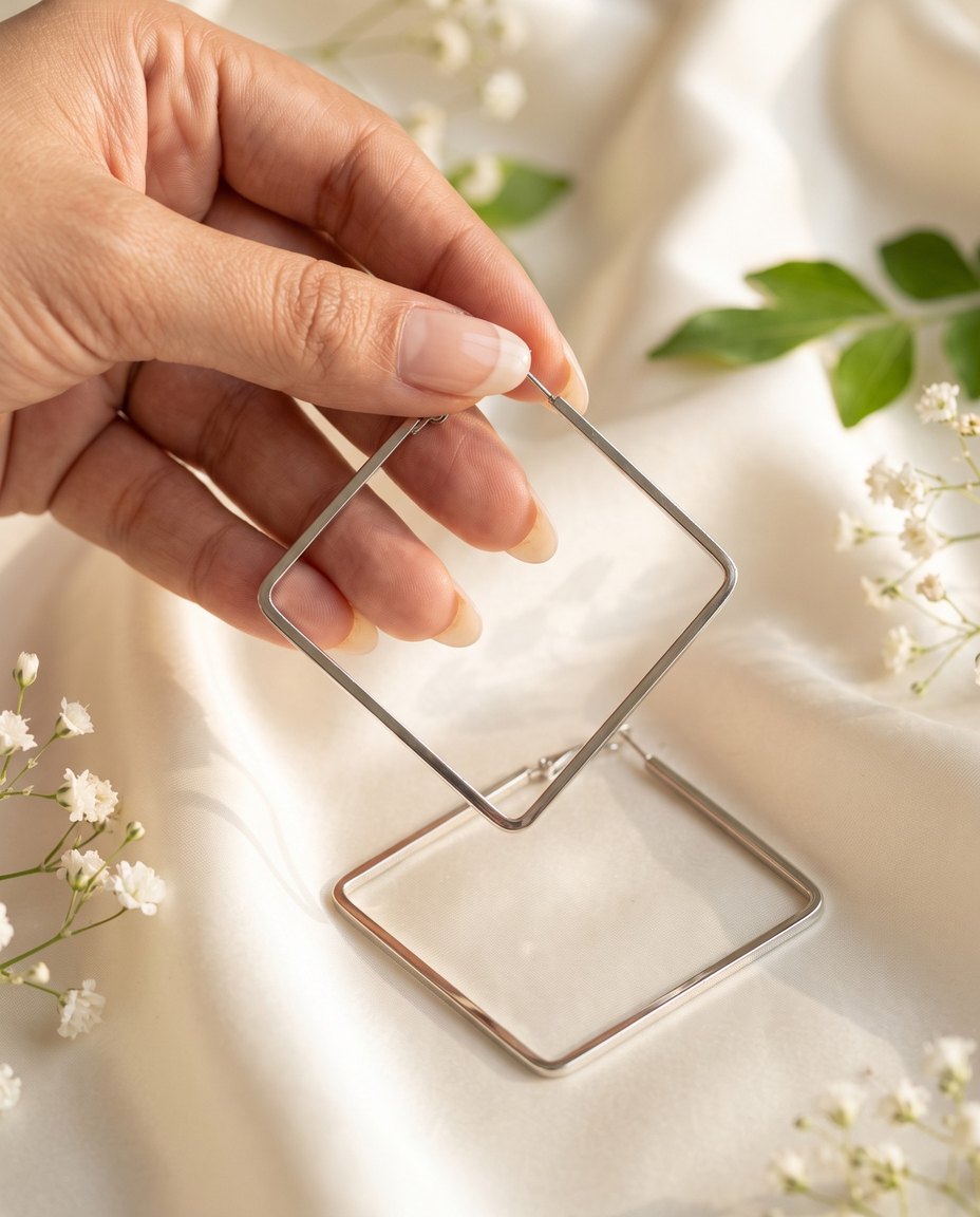 Silver Square Hoop Earrings
